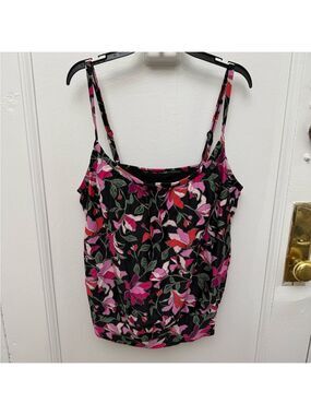 Kona Sol Floral Black and Pink Women's Tankini Top Size XL